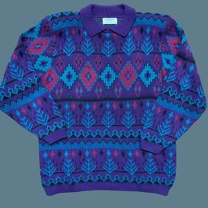 Alfred Dunner Vintage Winter Southwest Purple Acrylic Sweater Women's Size Large